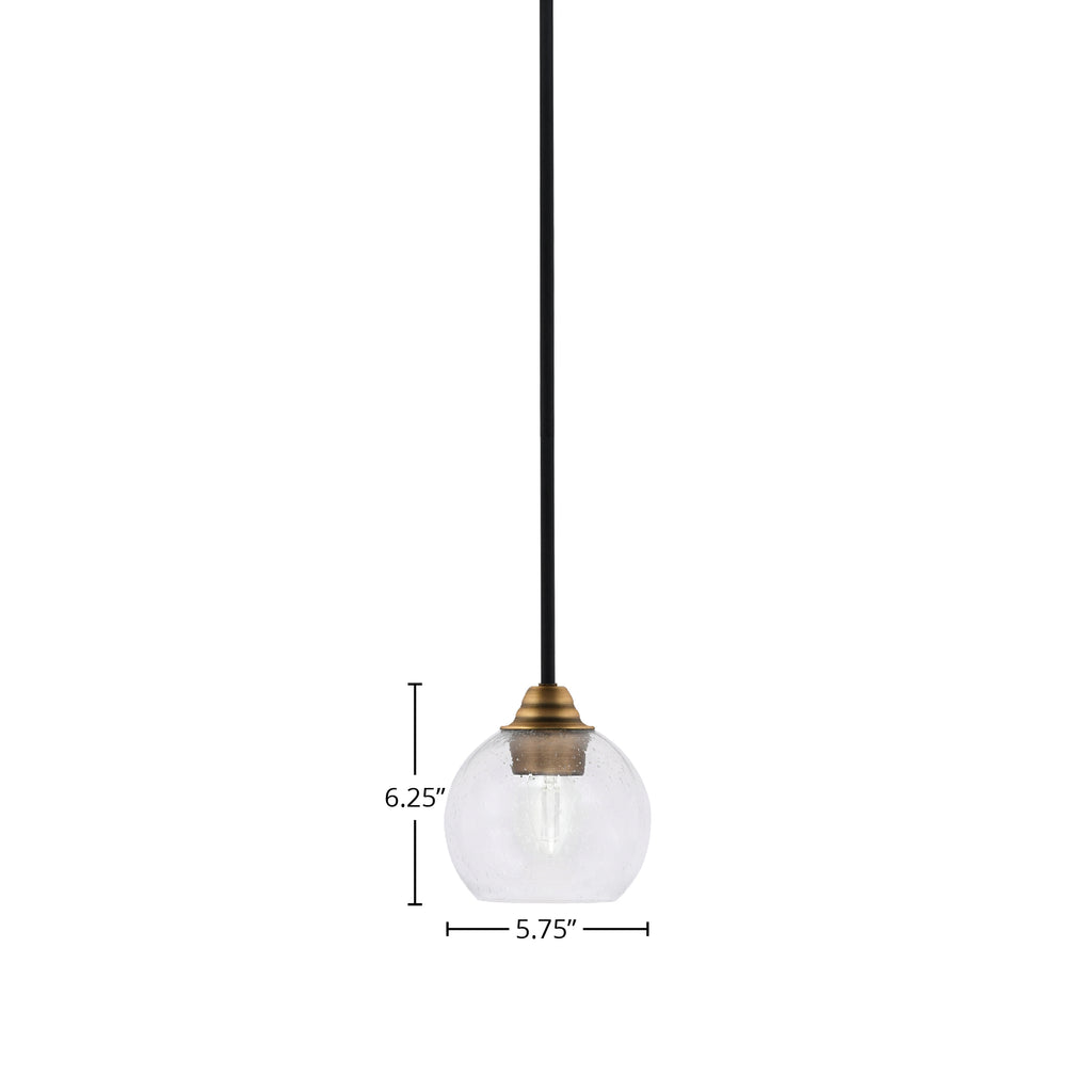 Paramount One Light Mini Pendant in Matte Black & Brass with 5.75" Clear Bubble Shade