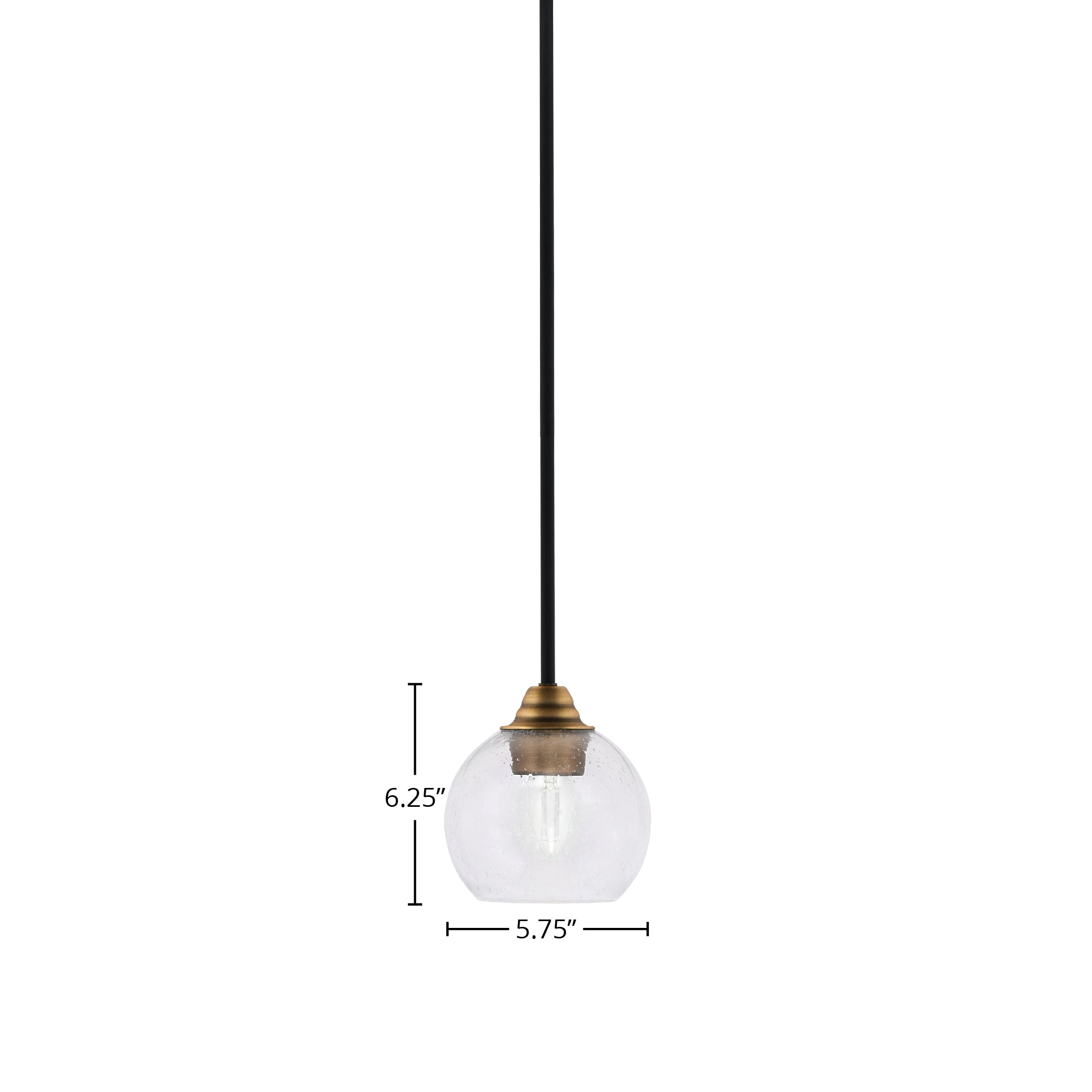 Paramount One Light Mini Pendant in Matte Black & Brass with 5.75" Clear Bubble Shade