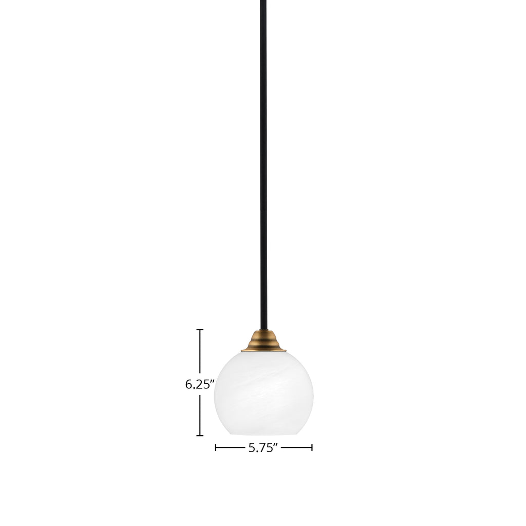 Paramount One Light Mini Pendant in Matte Black & Brass with 5.75" White Marble Shade