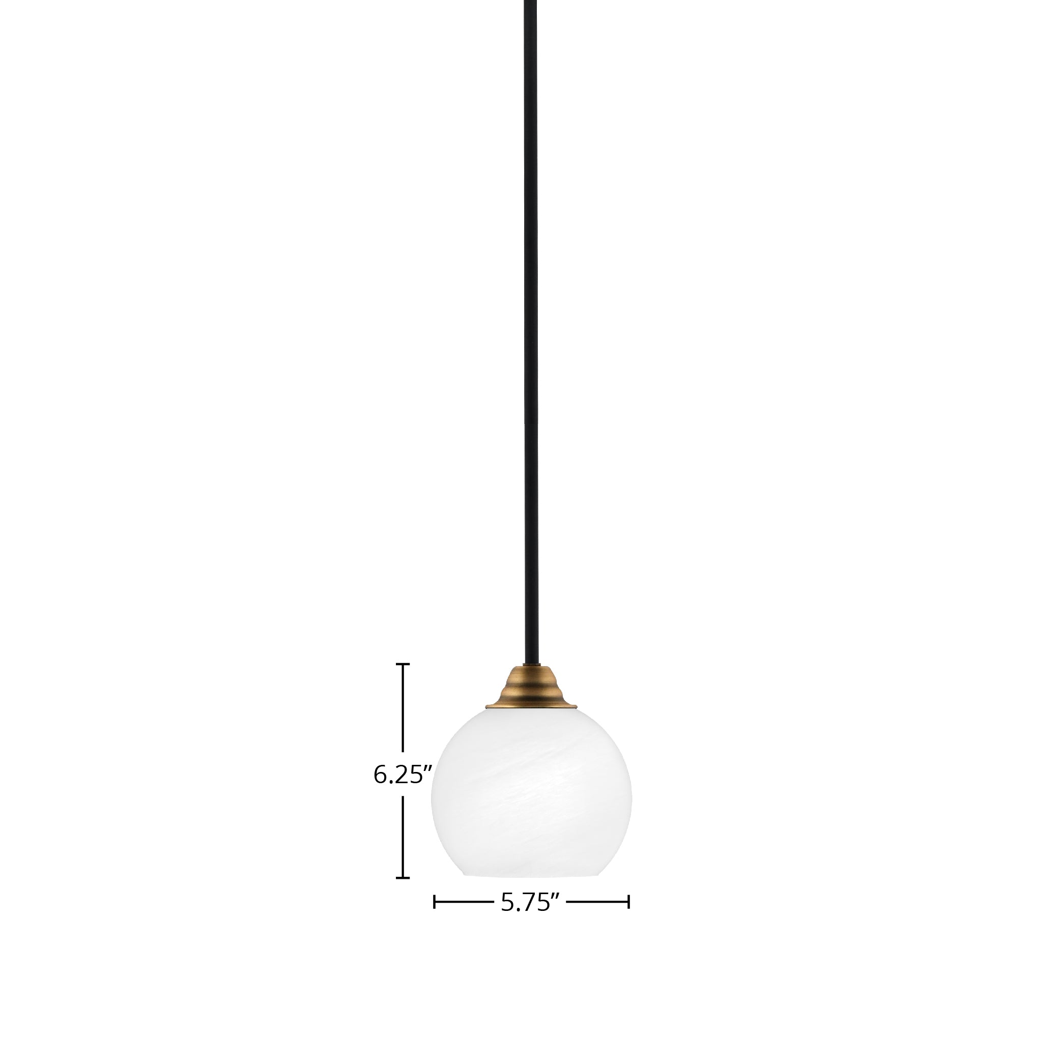 Paramount One Light Mini Pendant in Matte Black & Brass with 5.75" White Marble Shade