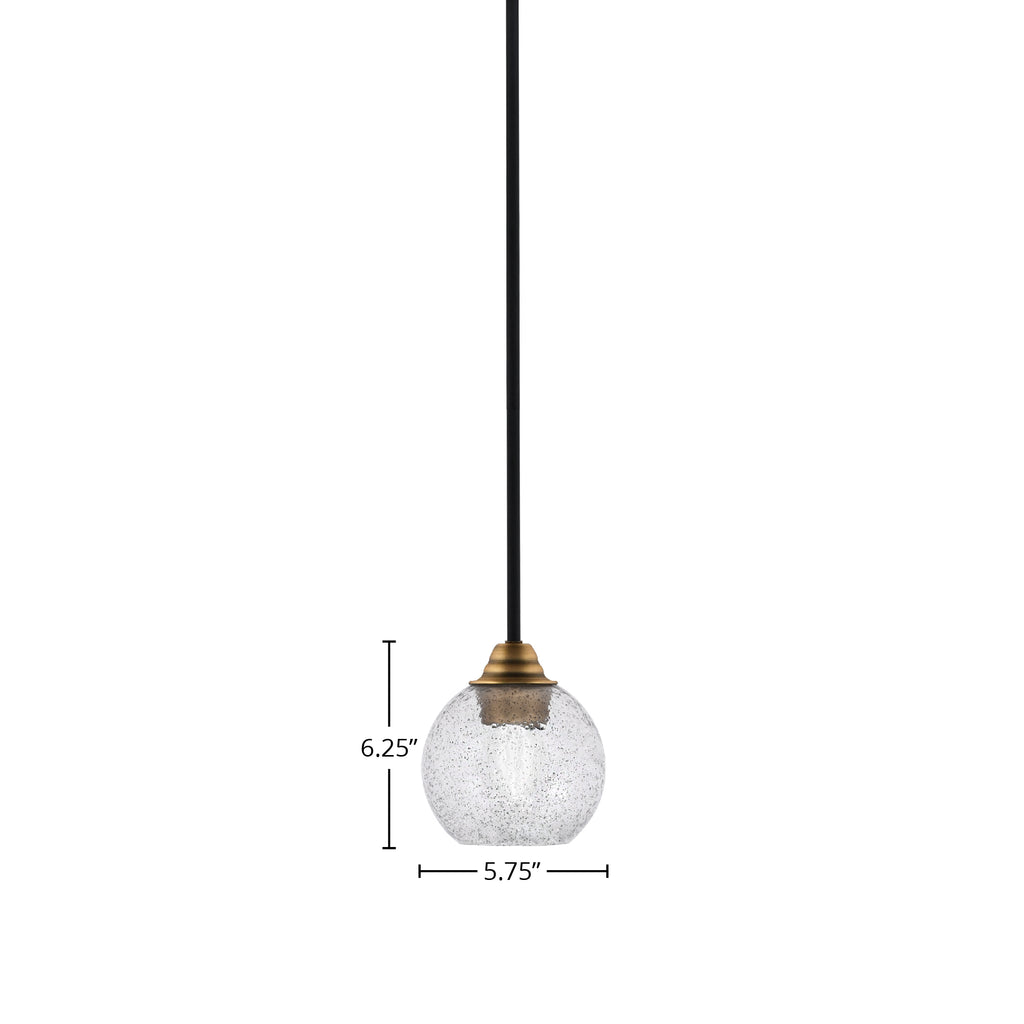 Paramount One Light Mini Pendant in Matte Black & Brass with 5.75" Smoke Bubble Shade