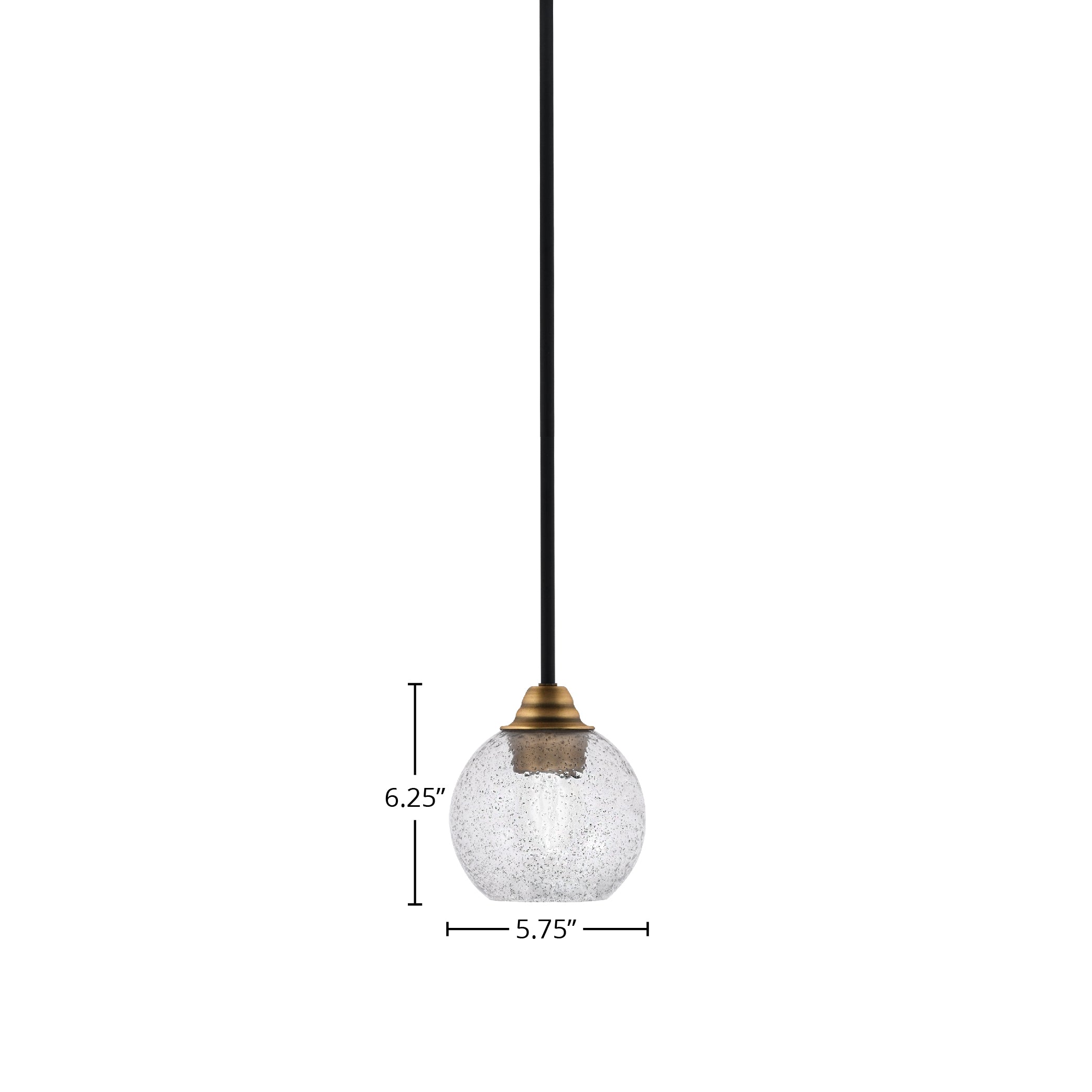 Paramount One Light Mini Pendant in Matte Black & Brass with 5.75" Smoke Bubble Shade