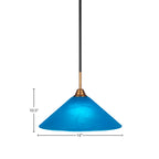 Paramount One Light Pendant in Matte Black & Brass with 16" Blue Italian Shade