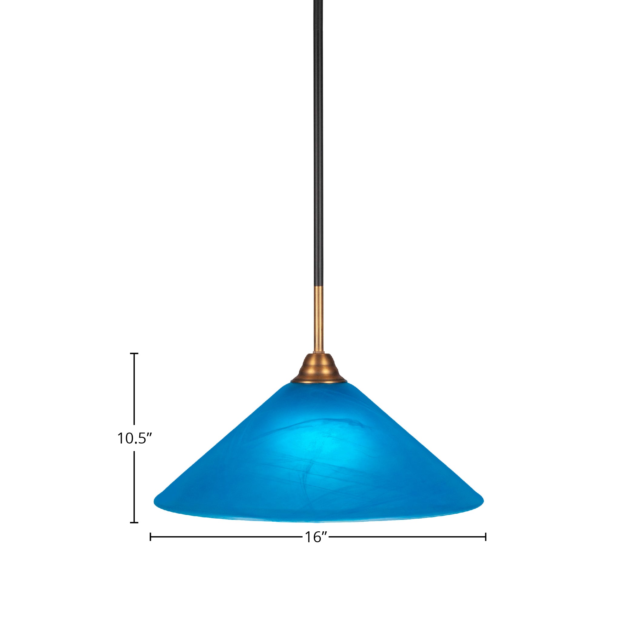 Paramount One Light Pendant in Matte Black & Brass with 16" Blue Italian Shade