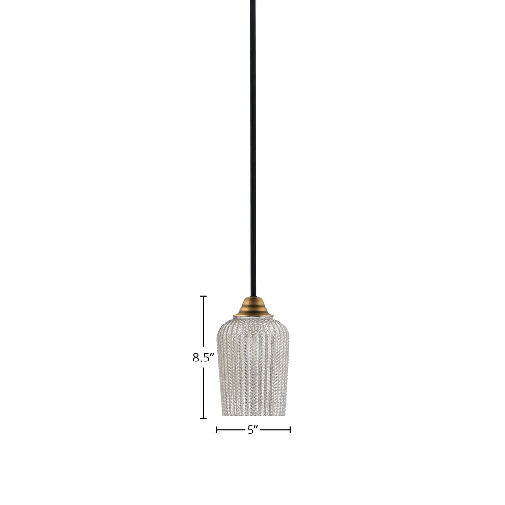 Paramount One Light Mini Pendant in Matte Black & Brass with 5" Silver Textured Shade