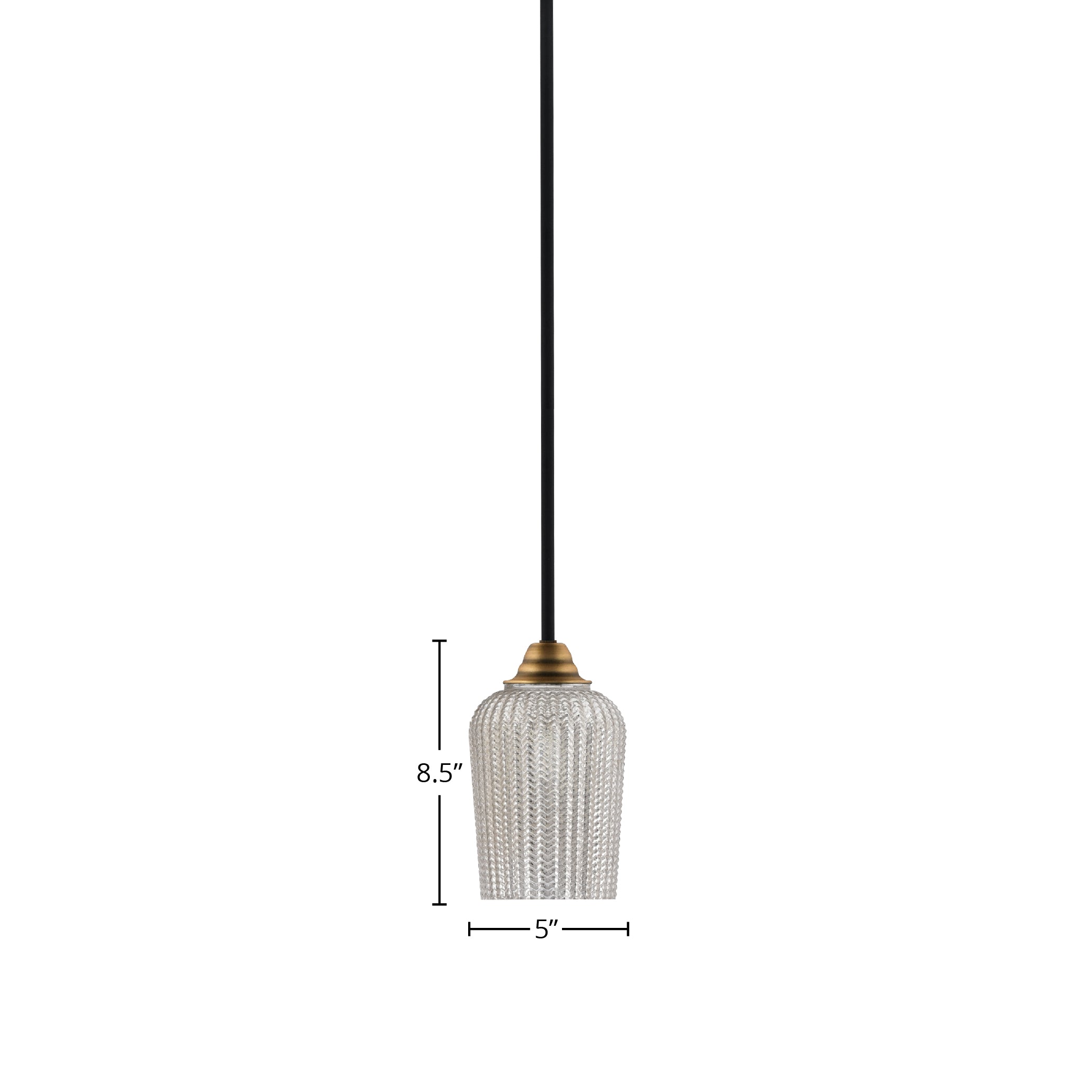 Paramount One Light Mini Pendant in Matte Black & Brass with 5" Silver Textured Shade