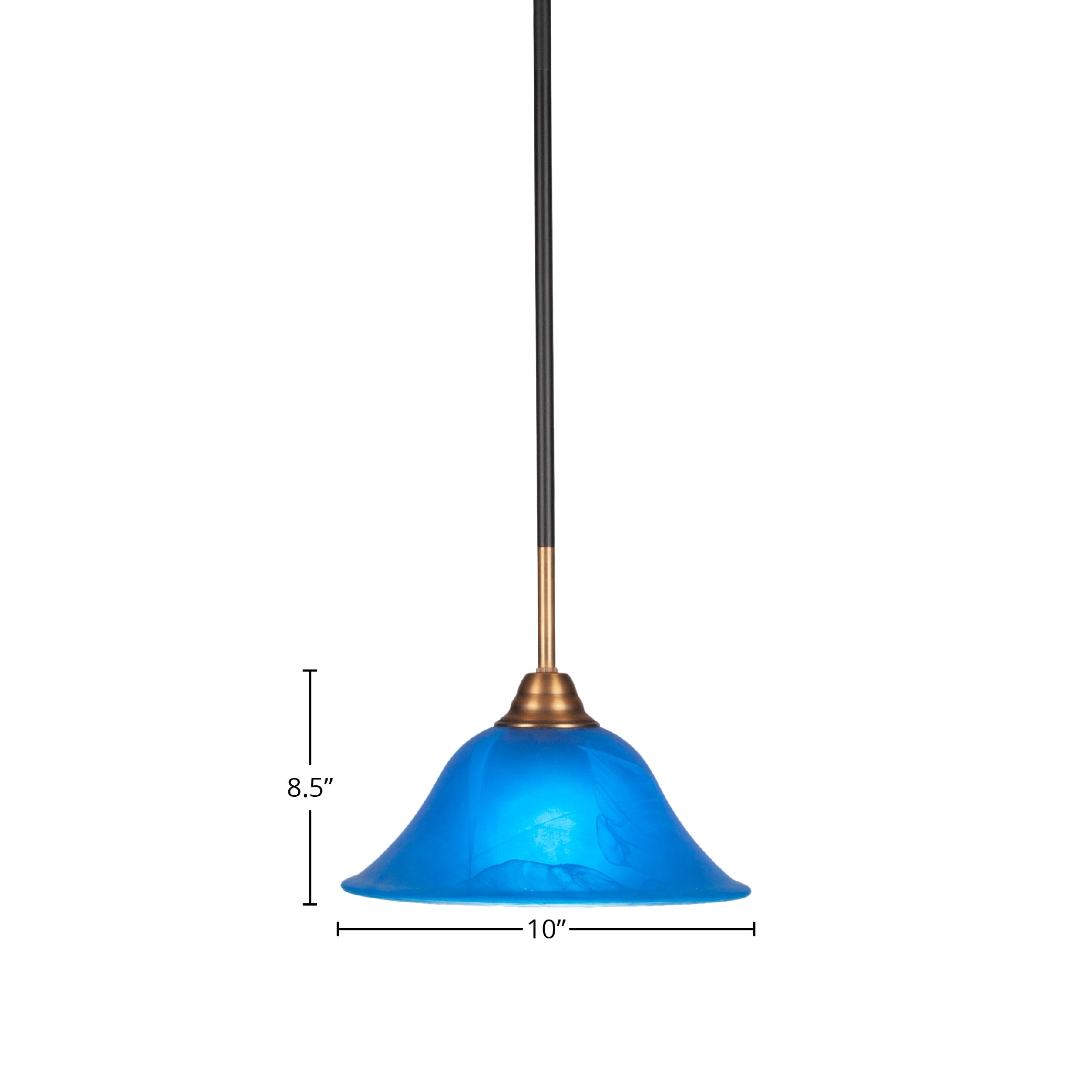 Paramount One Light Mini Pendant in Matte Black & Brass with 10" Blue Italian Shade
