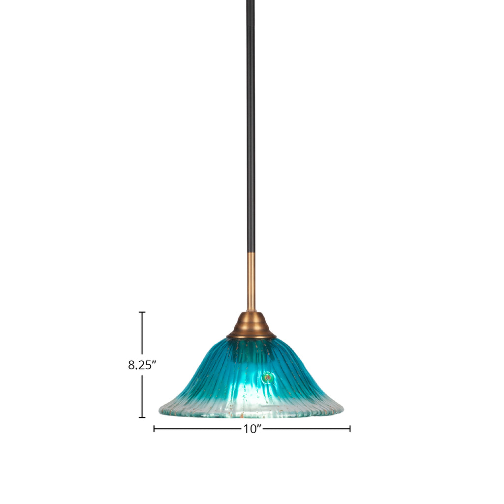 Paramount One Light Mini Pendant in Matte Black & Brass with 10" Teal Crystal Shade