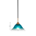 Paramount One Light Mini Pendant in Matte Black & Brass with 10" Teal Crystal Shade