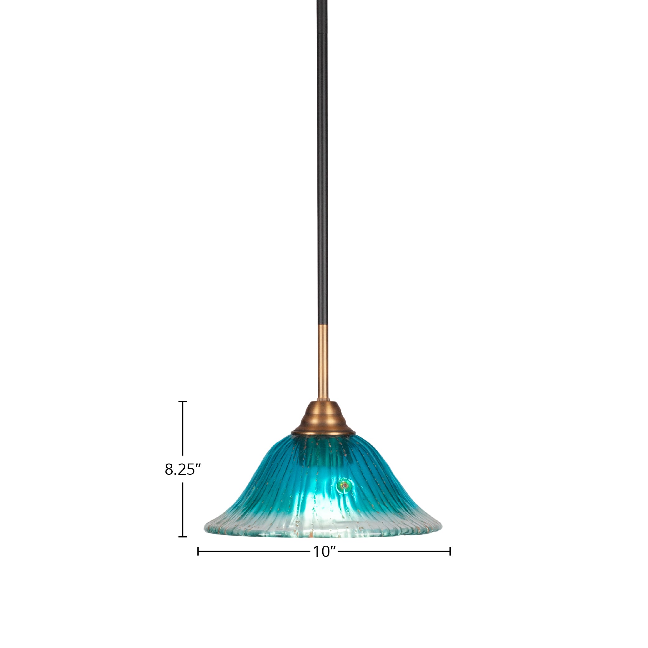 Paramount One Light Mini Pendant in Matte Black & Brass with 10" Teal Crystal Shade