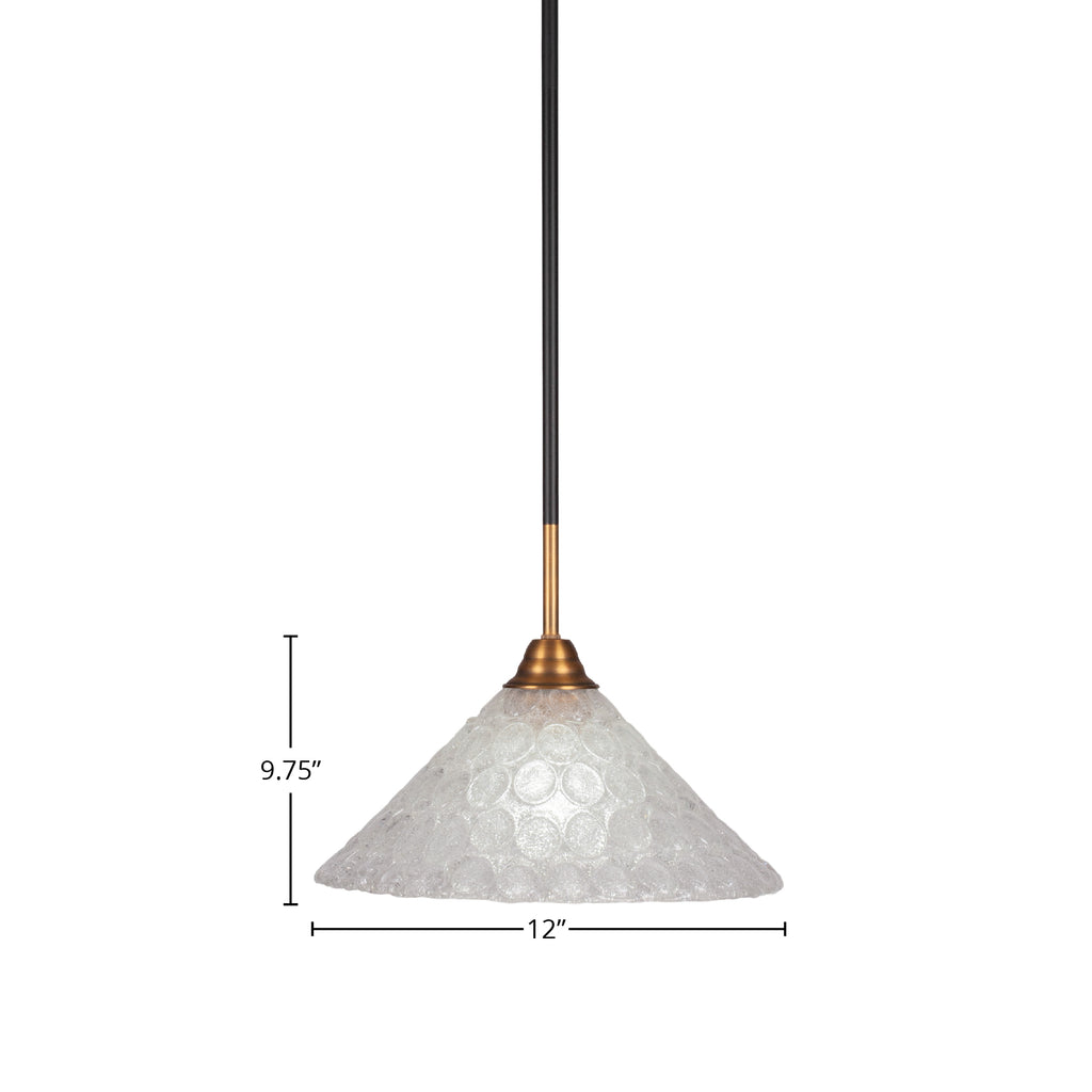 Paramount One Light Pendant in Matte Black & Brass with 12" Italian Bubble Shade