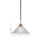 Paramount One Light Pendant in Matte Black & Brass with 12" Italian Bubble Shade