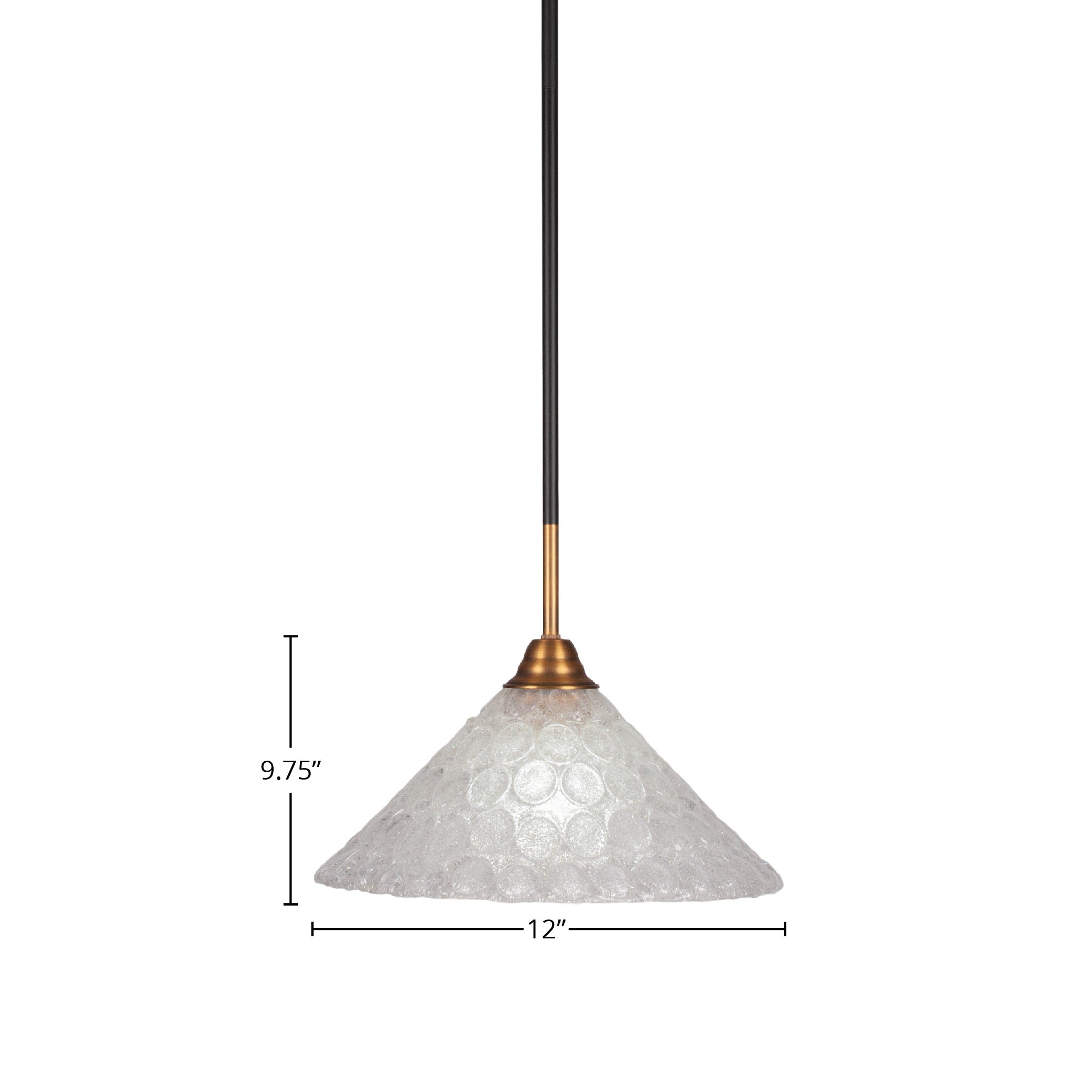 Paramount One Light Pendant in Matte Black & Brass with 12" Italian Bubble Shade