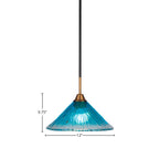 Paramount One Light Pendant in Matte Black & Brass with 12" Teal Crystal Shade