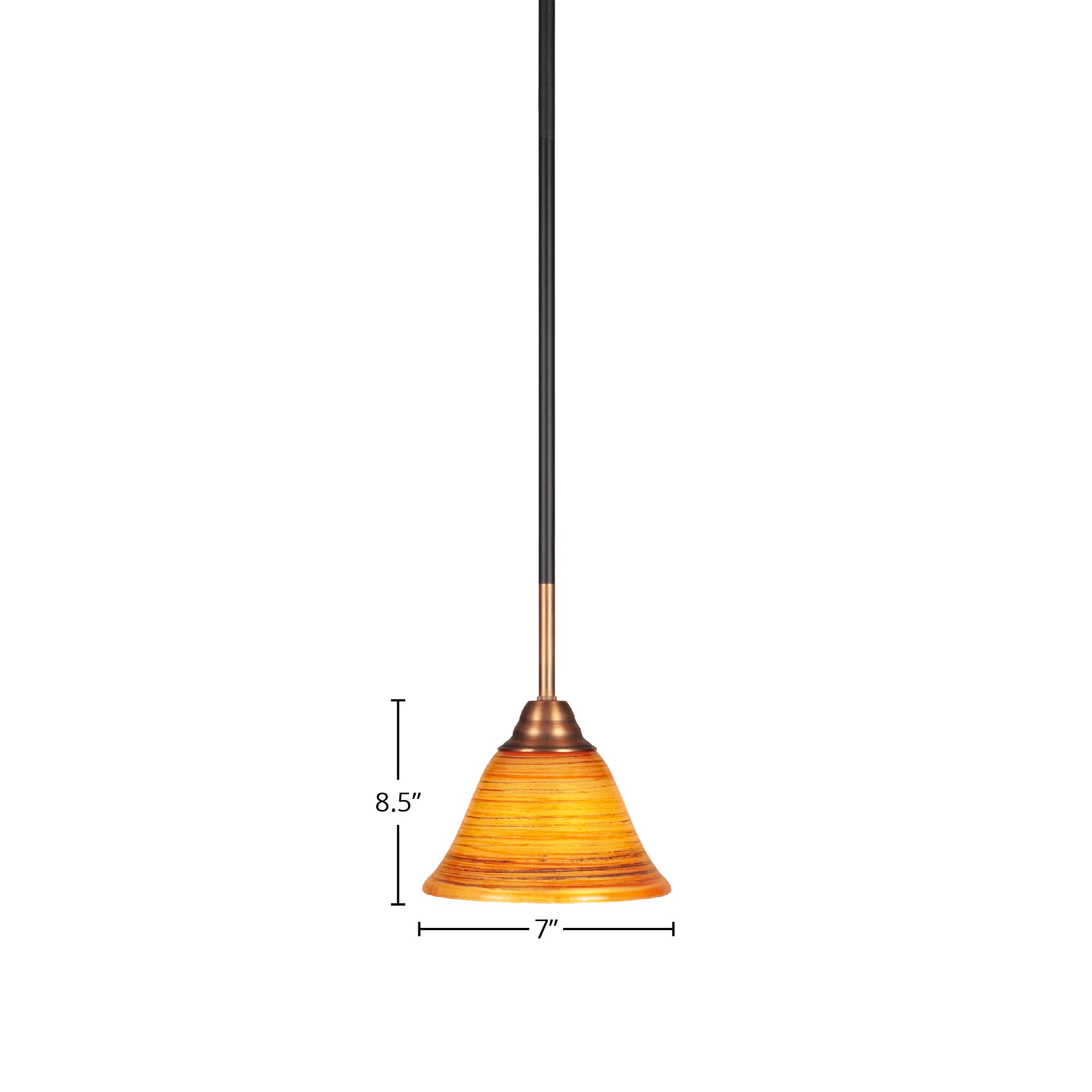 Paramount One Light Mini Pendant in Matte Black & Brass with 7" Firré Saturn Shade