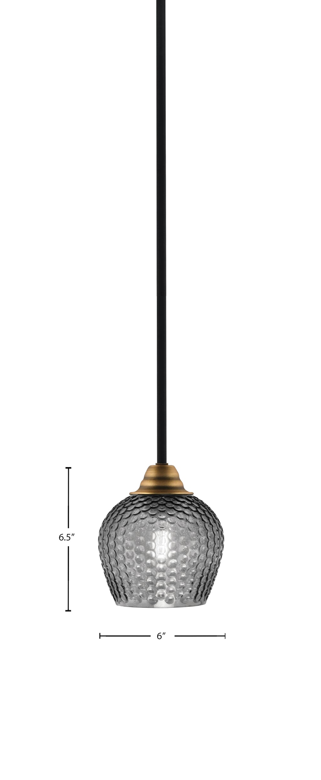 Paramount One Light Mini Pendant in Matte Black & Brass with Smoke Textured Shade