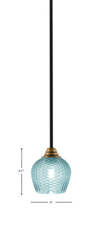 Paramount One Light Mini Pendant in Matte Black & Brass with Turquoise Textured Shade