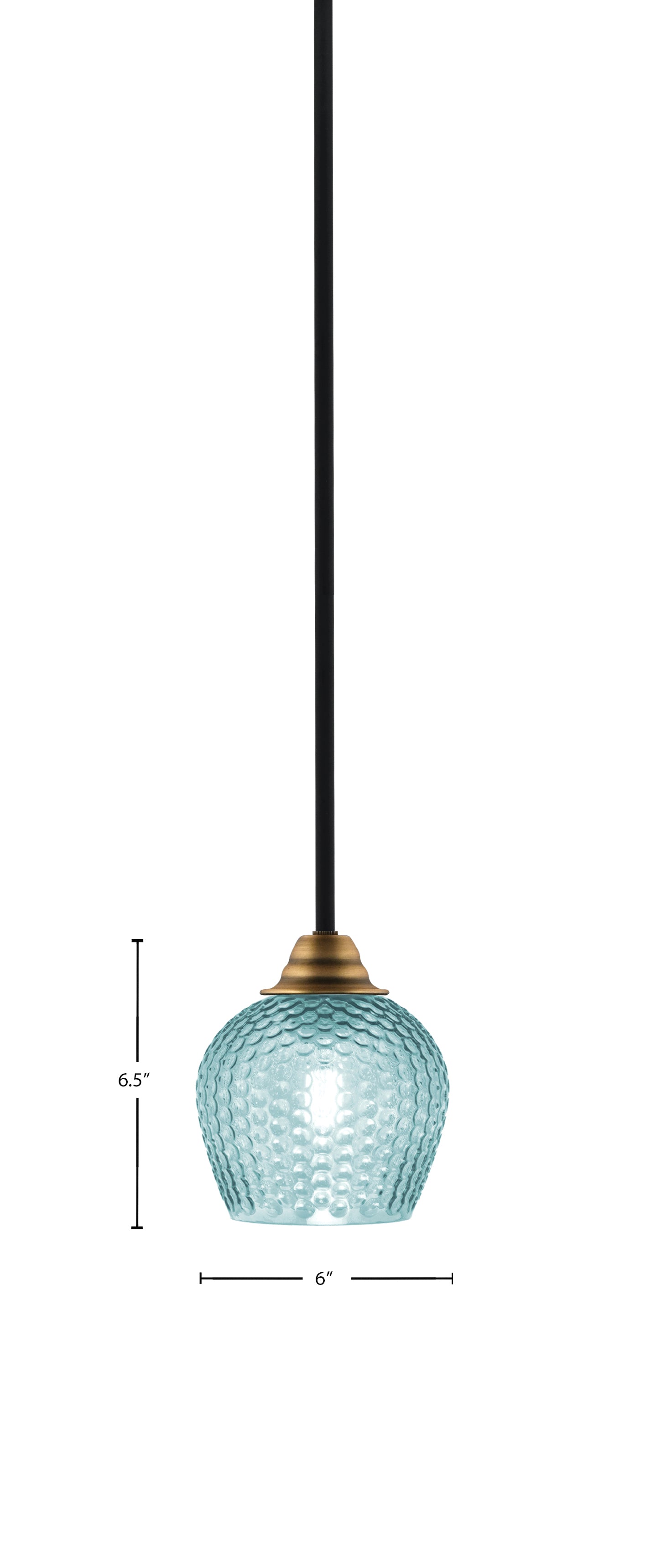 Paramount One Light Mini Pendant in Matte Black & Brass with Turquoise Textured Shade