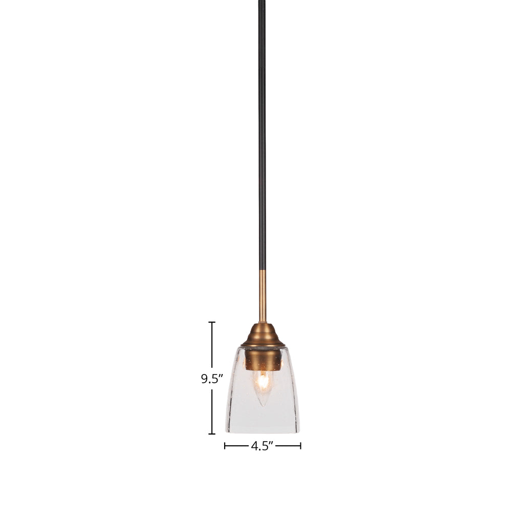 Paramount One Light Mini Pendant in Matte Black & Brass with 4.5" Square Clear Bubble Shade