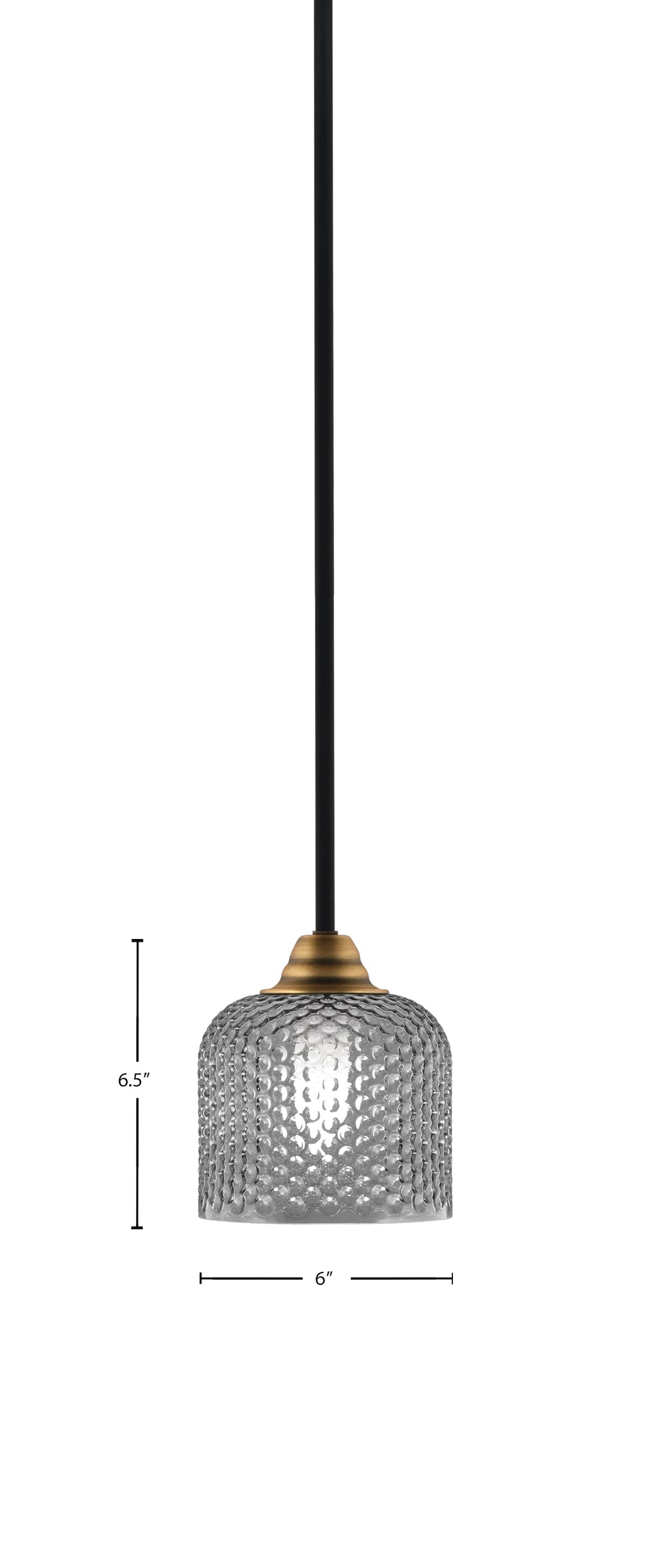 Paramount One Light Mini Pendant in Matte Black & Brass with Smoke Textured Shade