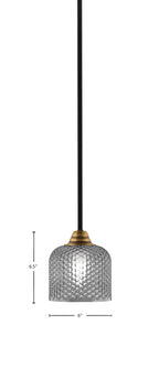Paramount One Light Mini Pendant in Matte Black & Brass with Smoke Textured Shade