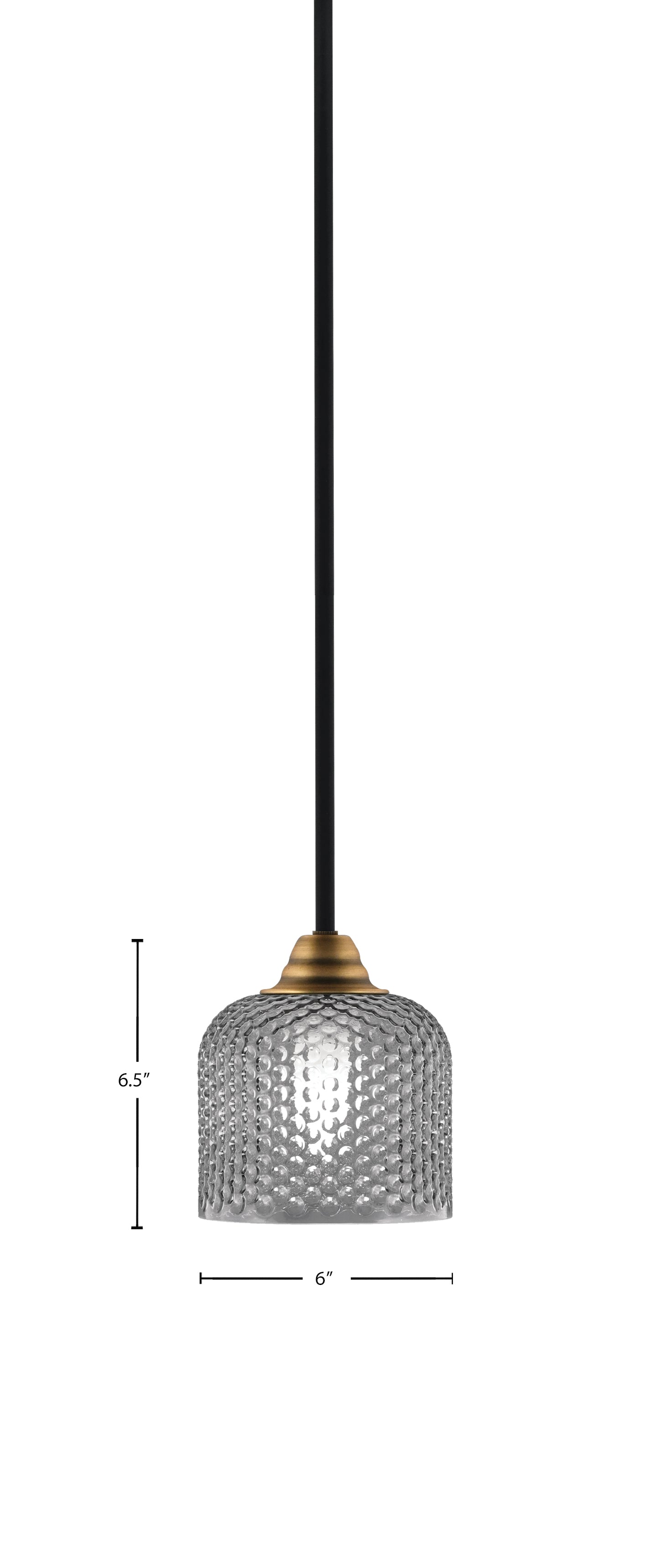 Paramount One Light Mini Pendant in Matte Black & Brass with Smoke Textured Shade