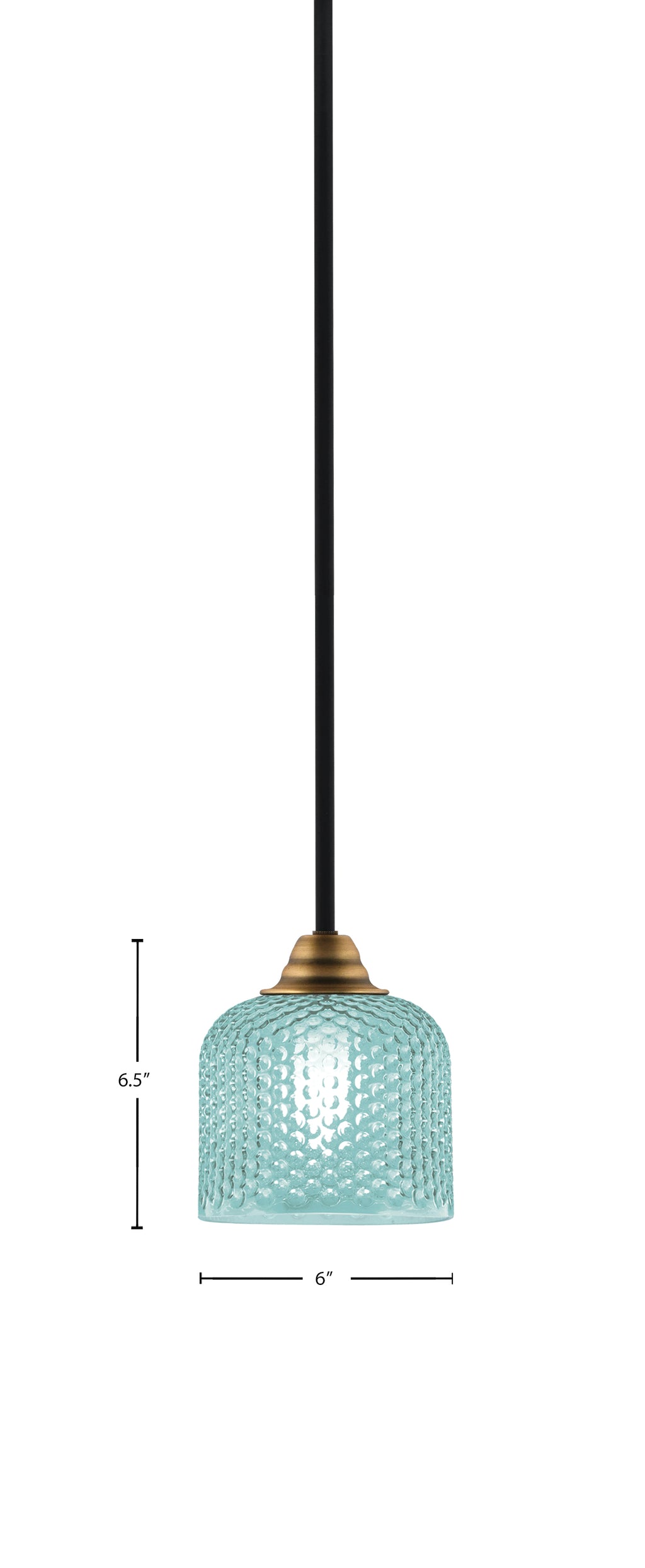 Paramount One Light Mini Pendant in Matte Black & Brass with Turquoise Textured Shade
