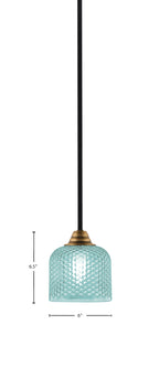 Paramount One Light Mini Pendant in Matte Black & Brass with Turquoise Textured Shade