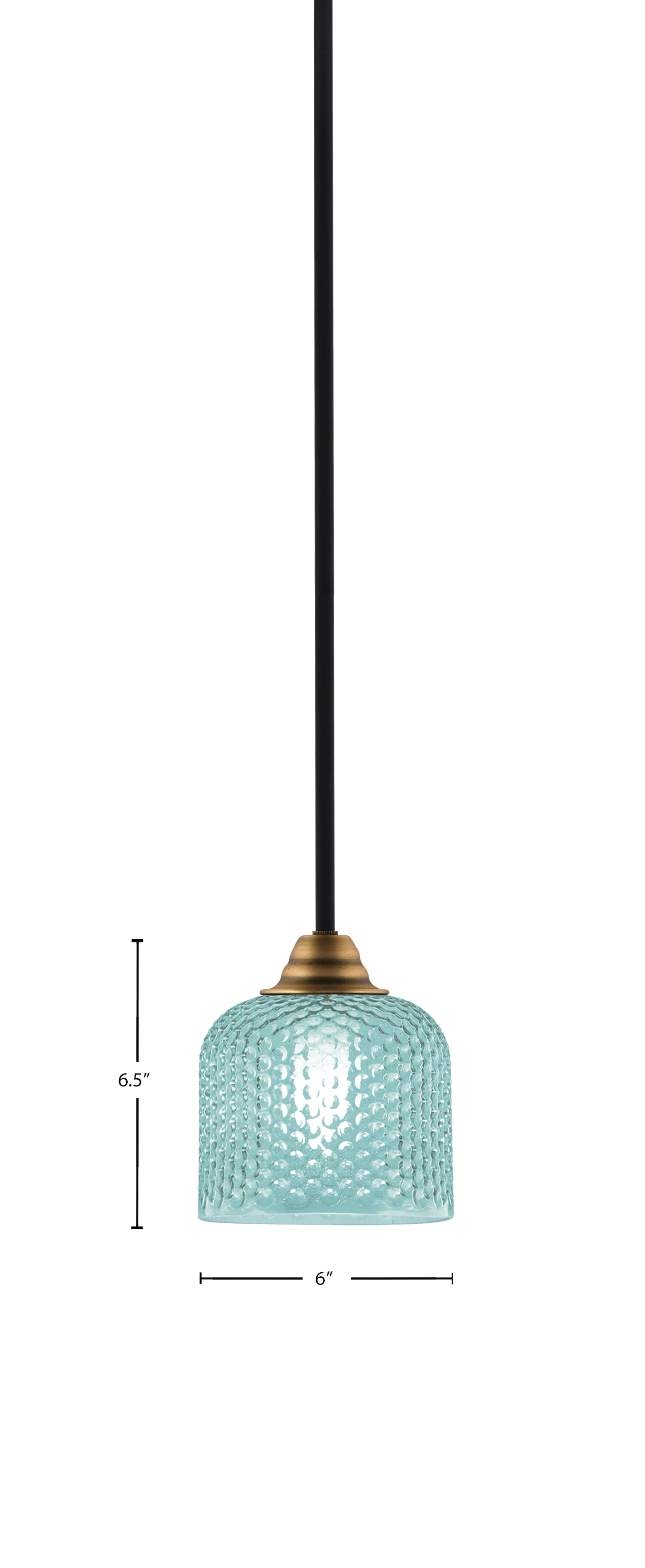 Paramount One Light Mini Pendant in Matte Black & Brass with Turquoise Textured Shade
