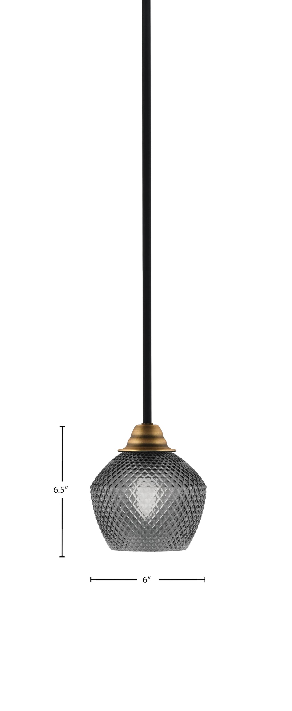 Paramount One Light Mini Pendant in Matte Black & Brass with Smoke Textured Shade