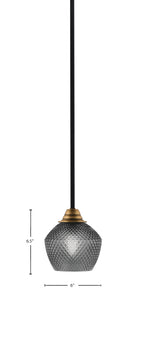 Paramount One Light Mini Pendant in Matte Black & Brass with Smoke Textured Shade