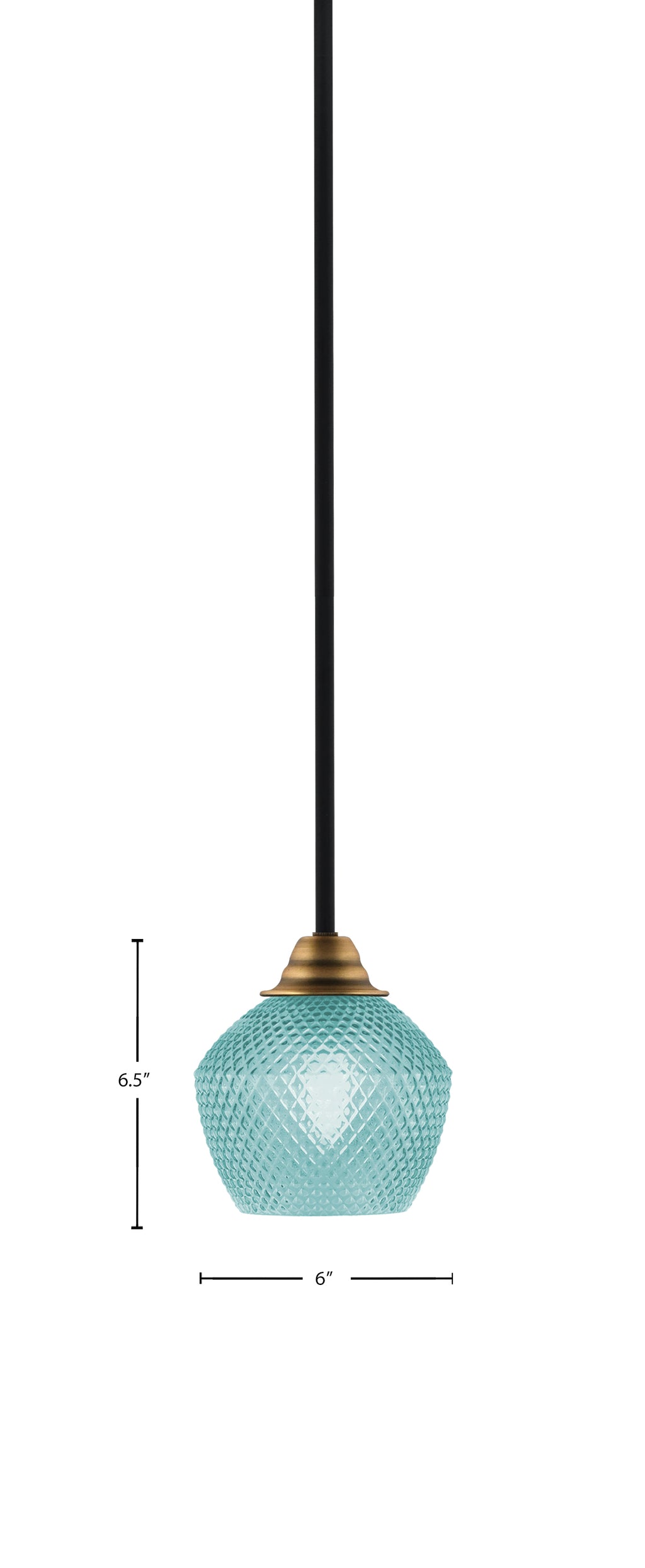 Paramount One Light Mini Pendant in Matte Black & Brass with Turquoise Textured Shade