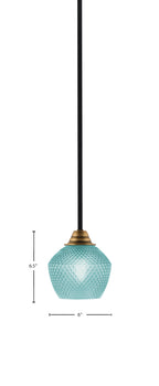 Paramount One Light Mini Pendant in Matte Black & Brass with Turquoise Textured Shade