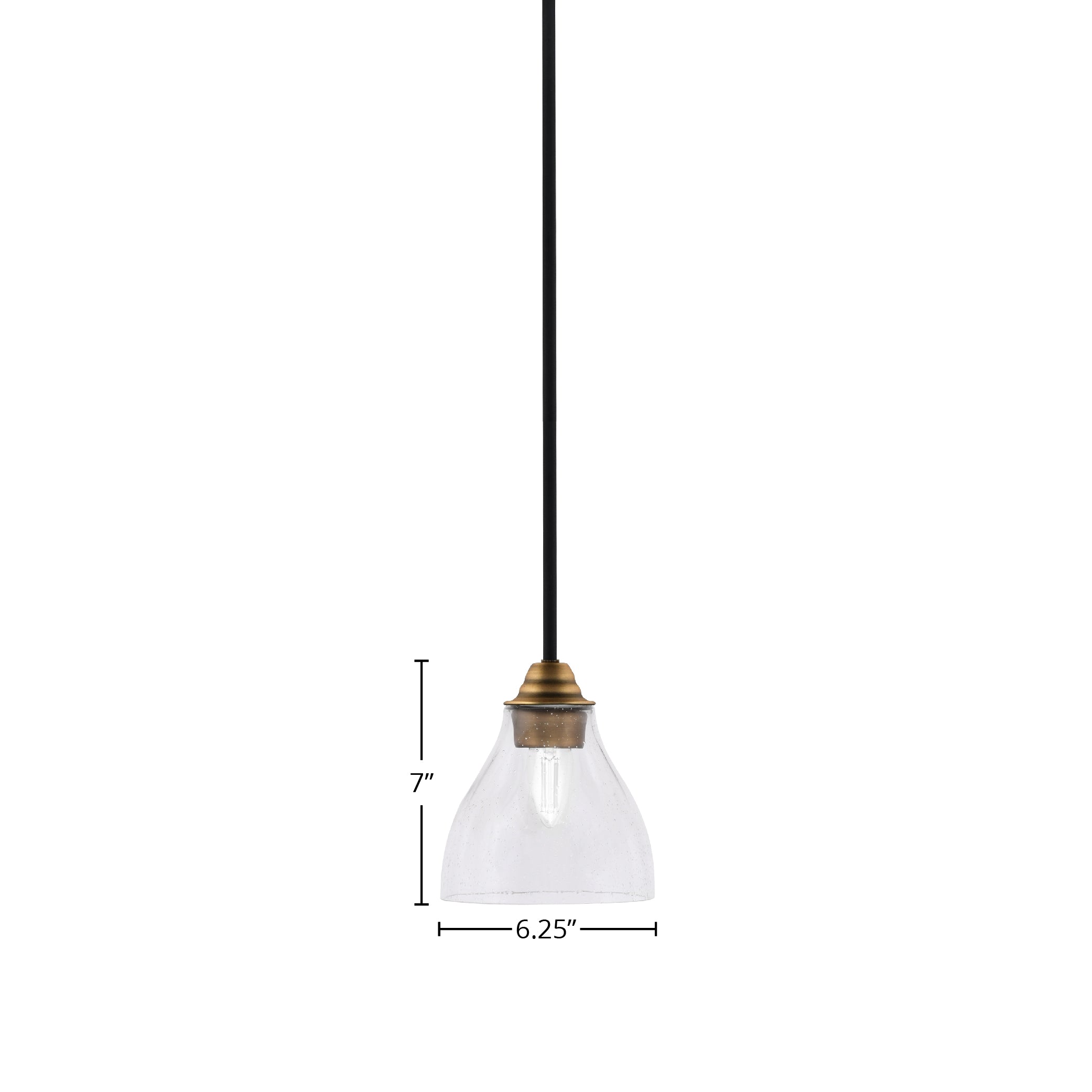 Paramount One Light Mini Pendant in Matte Black & Brass with 6.25" Clear Bubble Shade