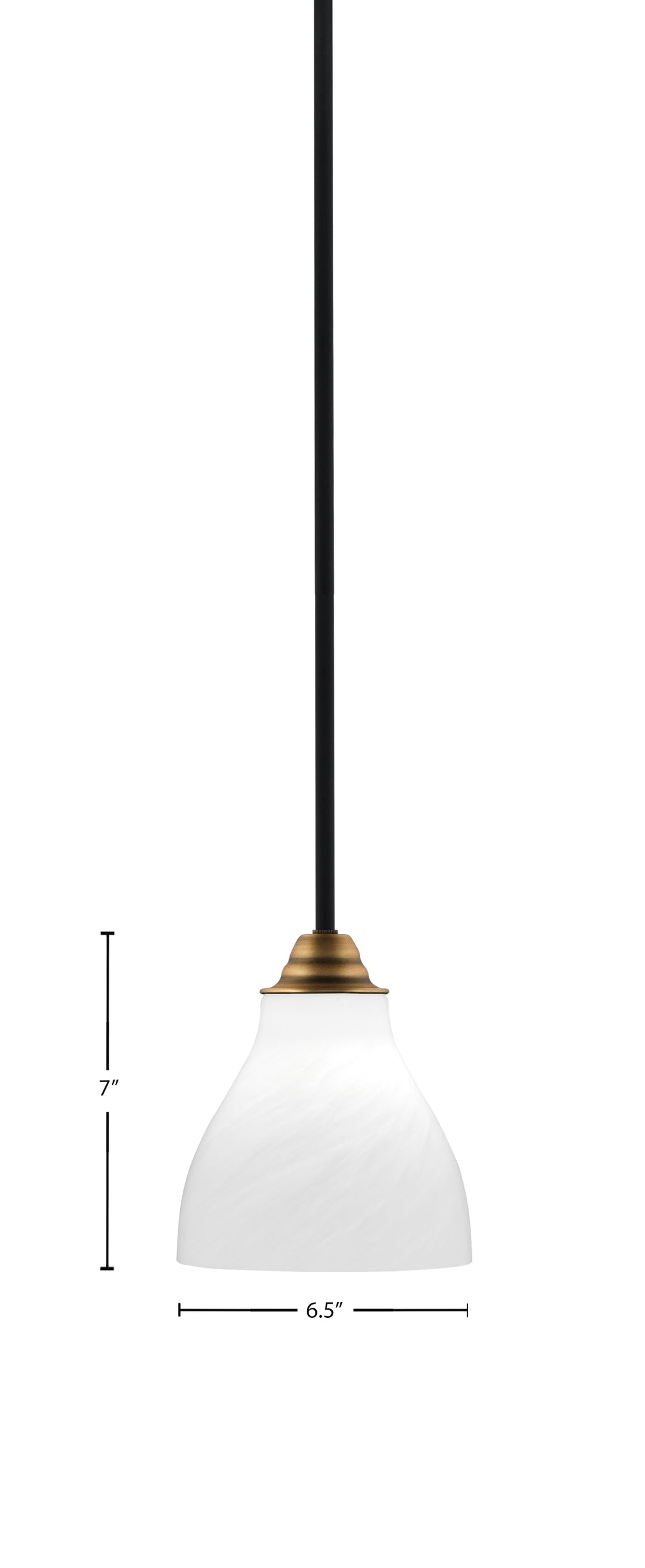 Paramount One Light Mini Pendant in Matte Black & Brass with 6.25" White Marble Shade