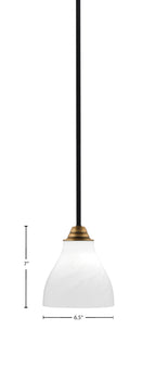 Paramount One Light Mini Pendant in Matte Black & Brass with 6.25" White Marble Shade