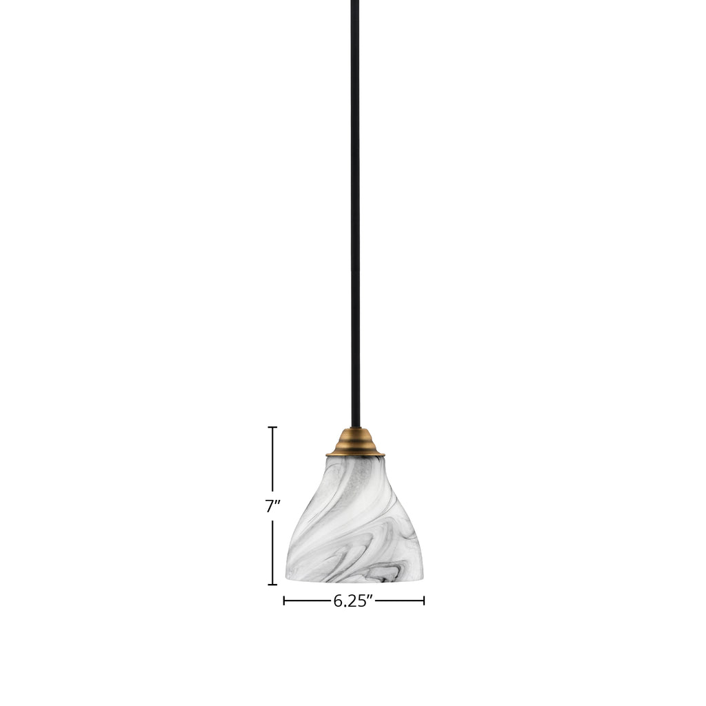Paramount One Light Mini Pendant in Matte Black & Brass with 6.25" Onyx Swirl Shade