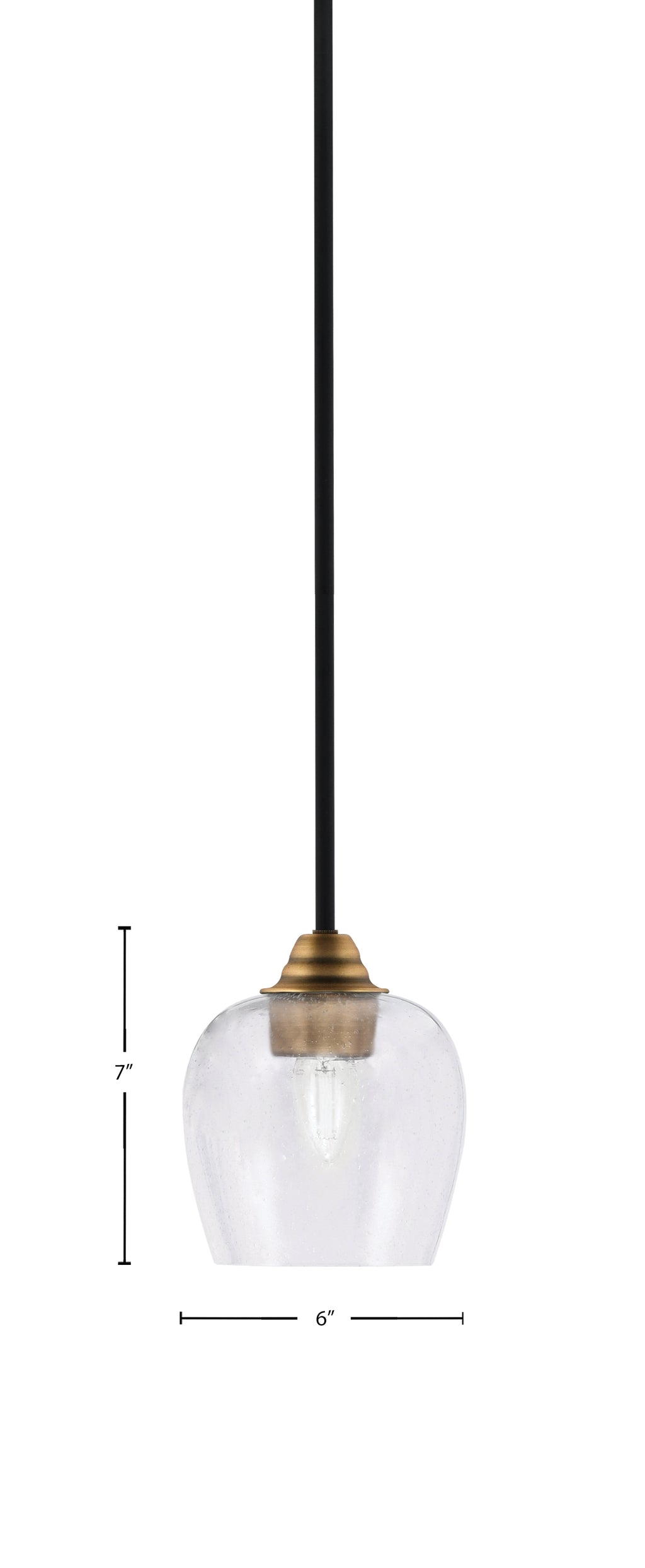 Paramount One Light Mini Pendant in Matte Black & Brass with 6" Clear Bubble Shade