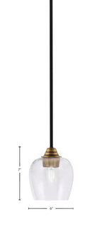 Paramount One Light Mini Pendant in Matte Black & Brass with 6" Clear Bubble Shade