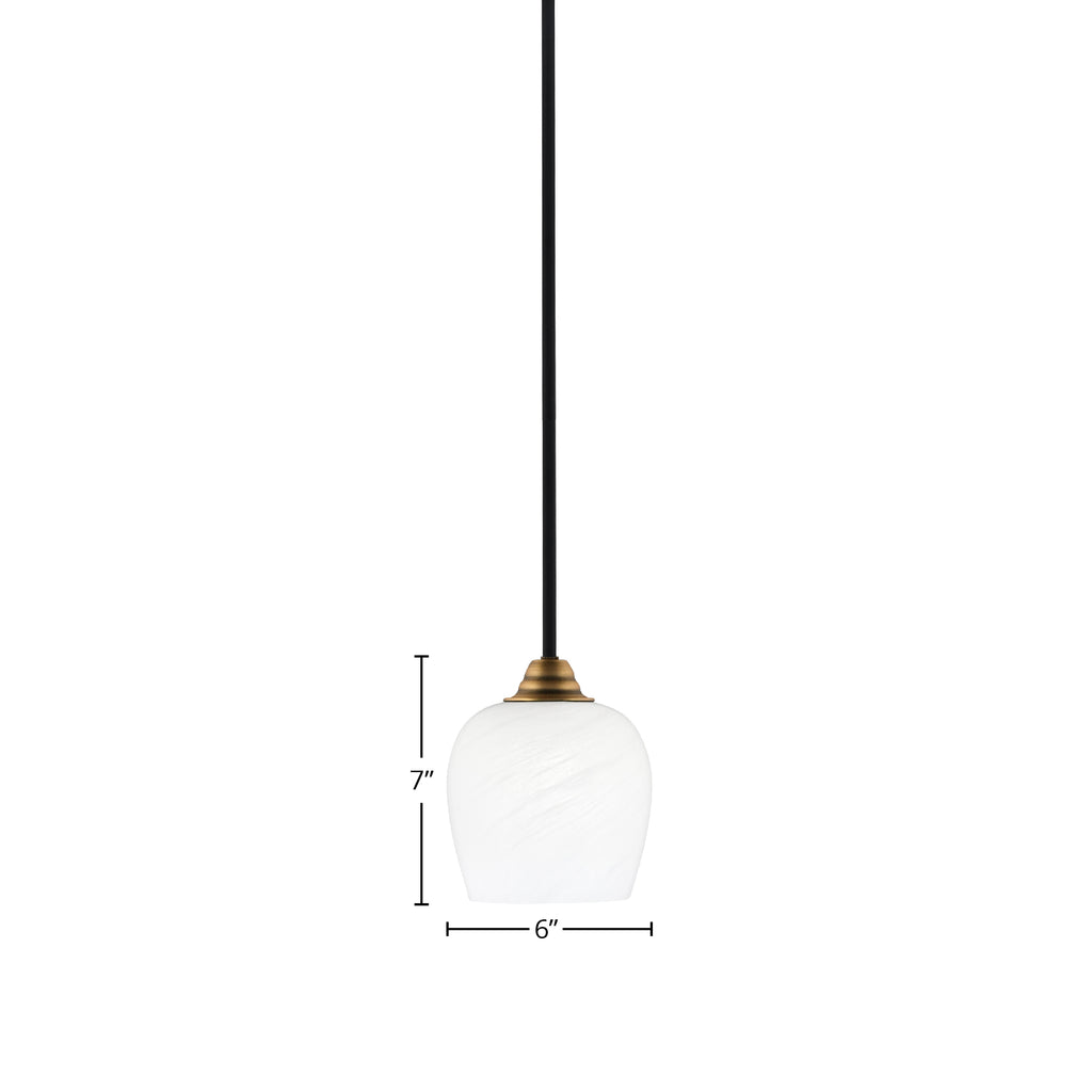 Paramount One Light Mini Pendant in Matte Black & Brass with 6" White Marble Shade