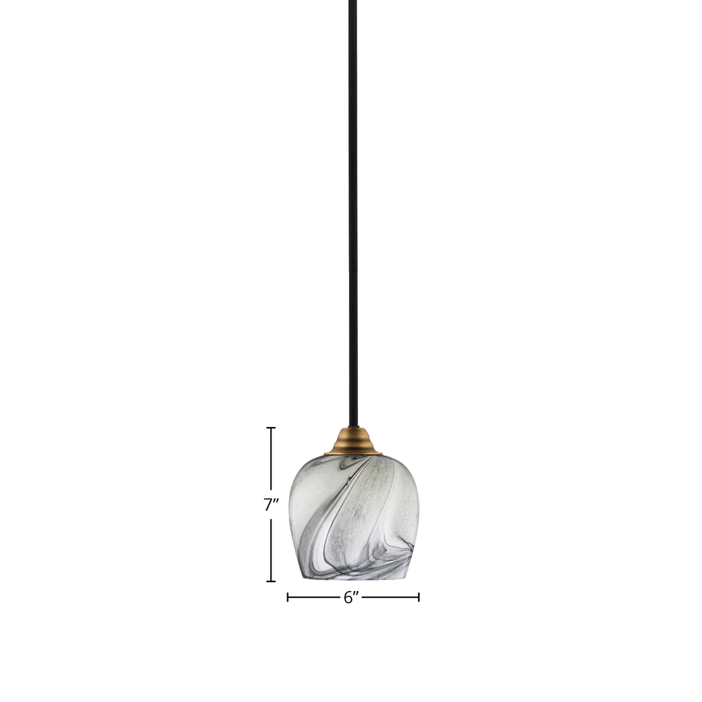 Paramount One Light Mini Pendant in Matte Black & Brass with 6" Onyx Swirl Shade