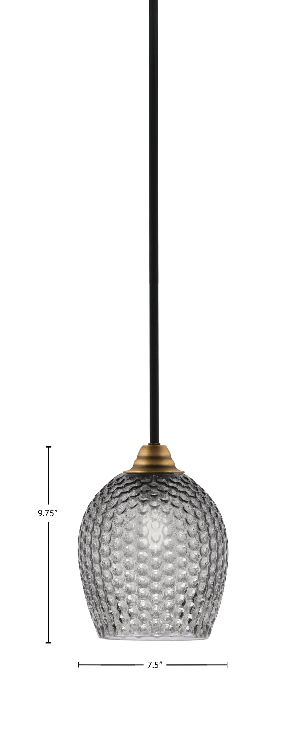 Paramount One Light Mini Pendant in Matte Black & Brass with Smoke Textured Shade