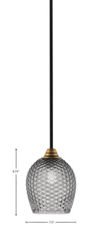 Paramount One Light Mini Pendant in Matte Black & Brass with Smoke Textured Shade