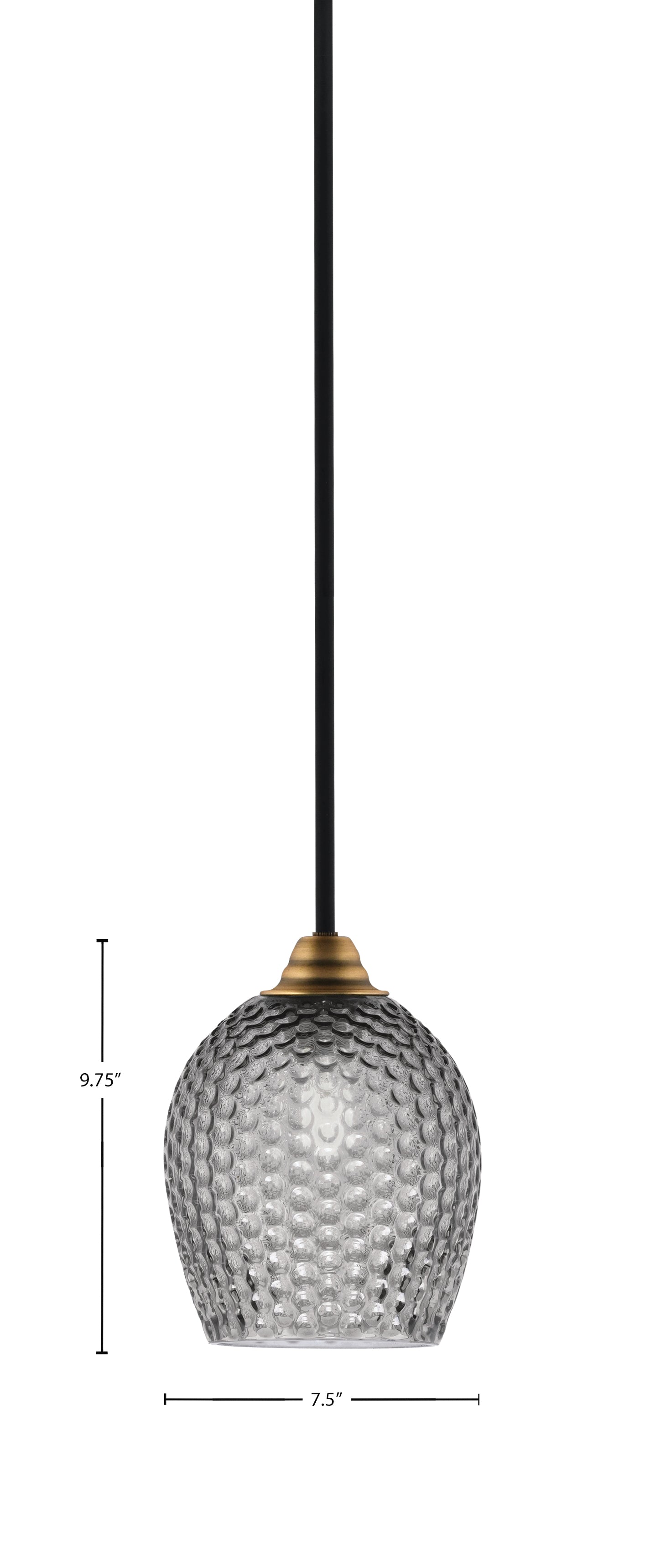 Paramount One Light Mini Pendant in Matte Black & Brass with Smoke Textured Shade