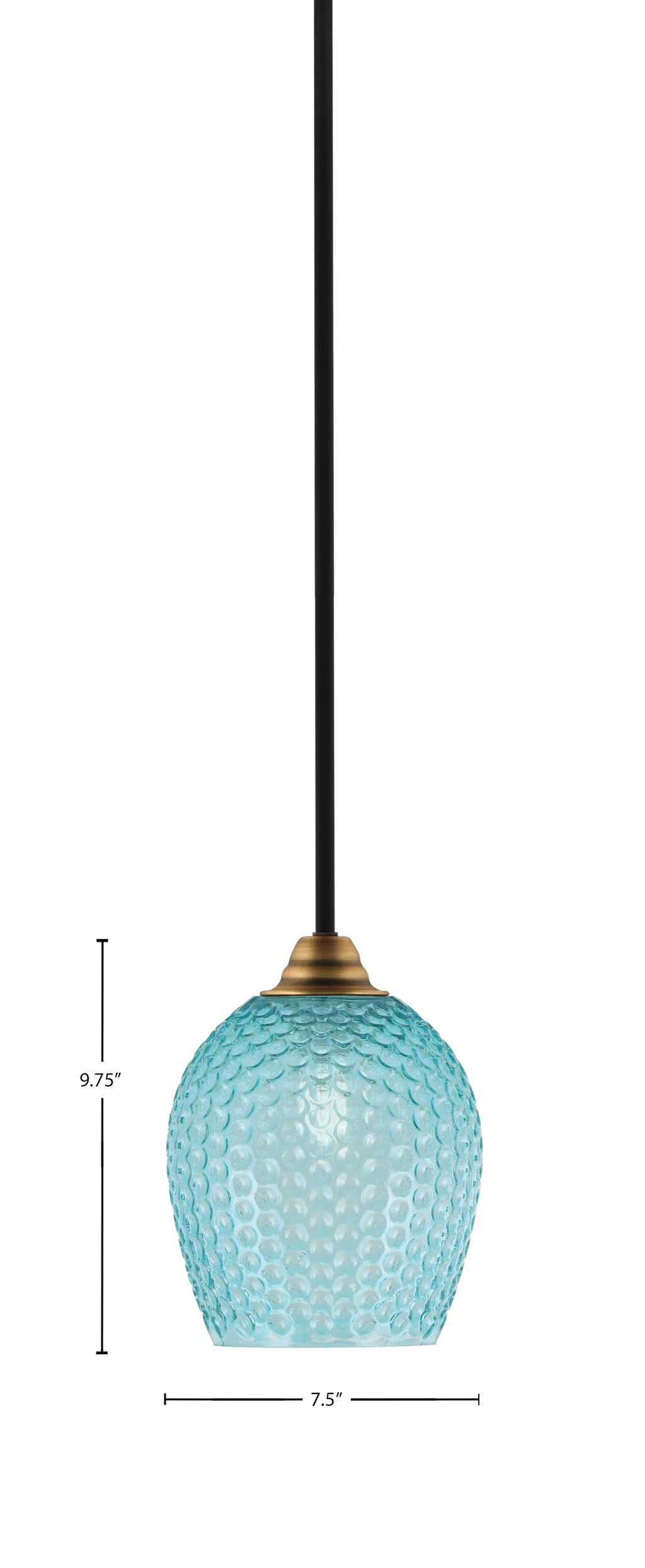 Paramount One Light Mini Pendant in Matte Black & Brass with Turquoise Textured Shade