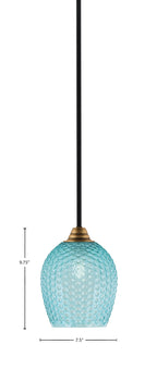 Paramount One Light Mini Pendant in Matte Black & Brass with Turquoise Textured Shade
