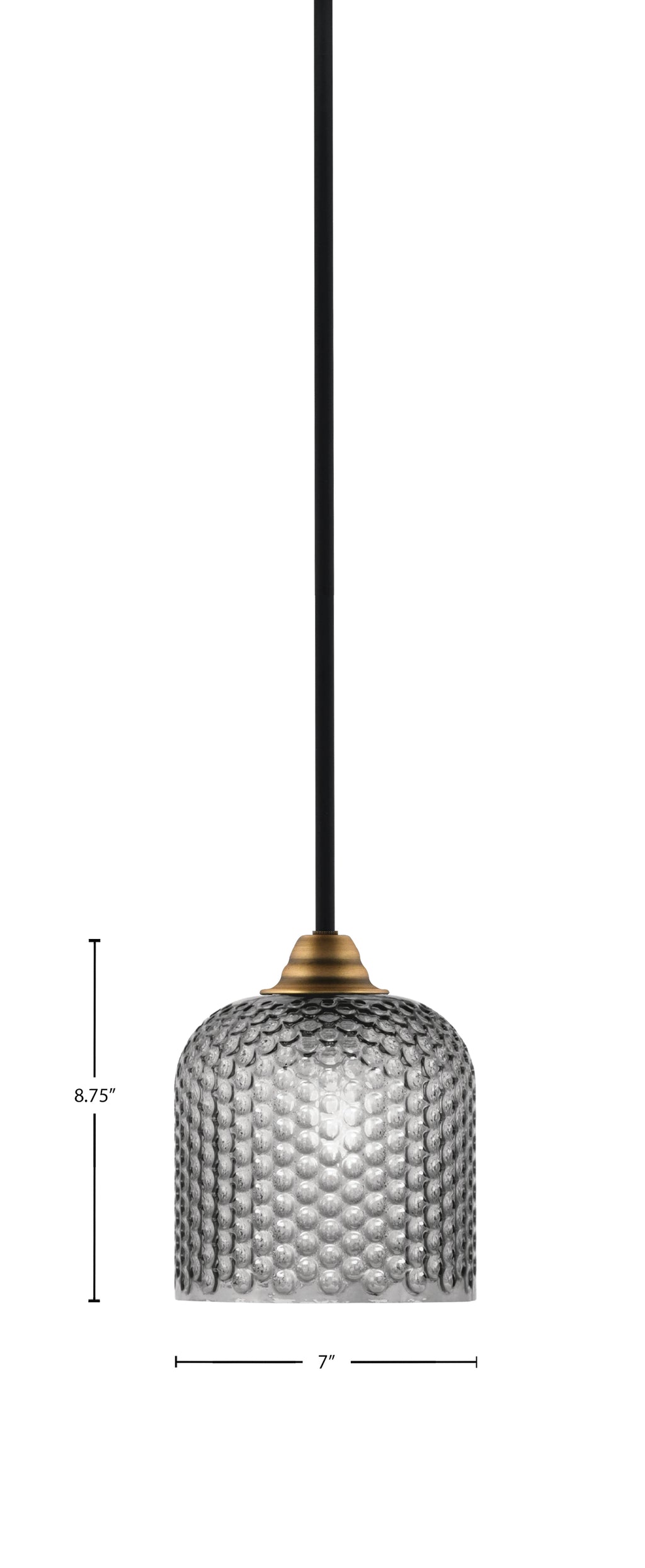 Paramount One Light Mini Pendant in Matte Black & Brass with Smoke Textured Shade