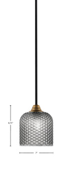 Paramount One Light Mini Pendant in Matte Black & Brass with Smoke Textured Shade