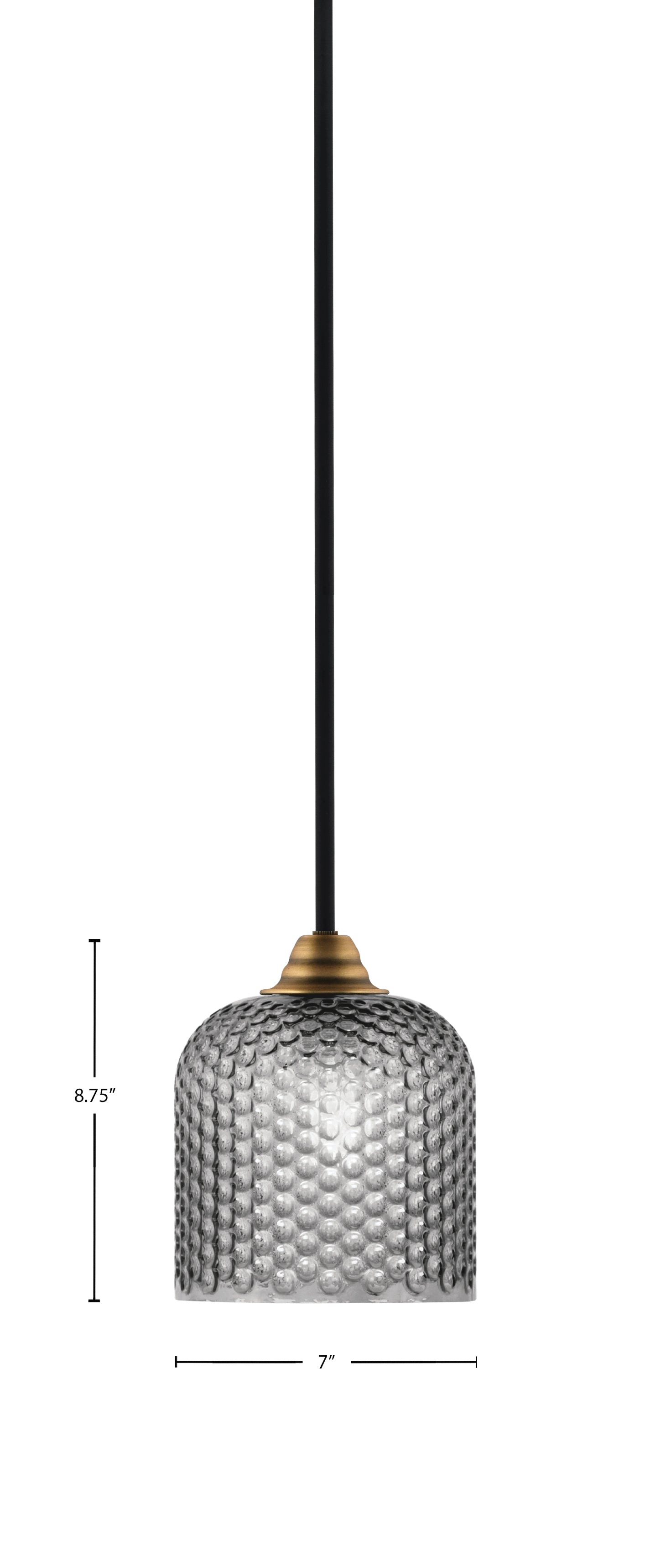 Paramount One Light Mini Pendant in Matte Black & Brass with Smoke Textured Shade