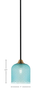 Paramount One Light Mini Pendant in Matte Black & Brass with Turquoise Textured Shade